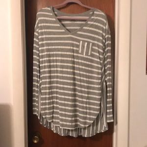Grey and White Striped Split Side Top